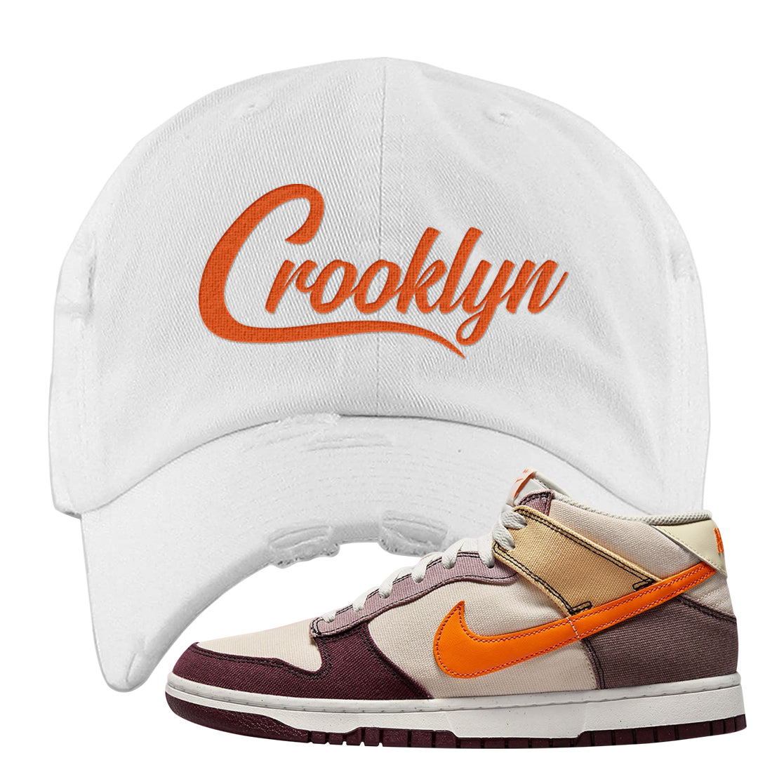 Coconut Milk Mid Dunks Distressed Dad Hat | Crooklyn, White