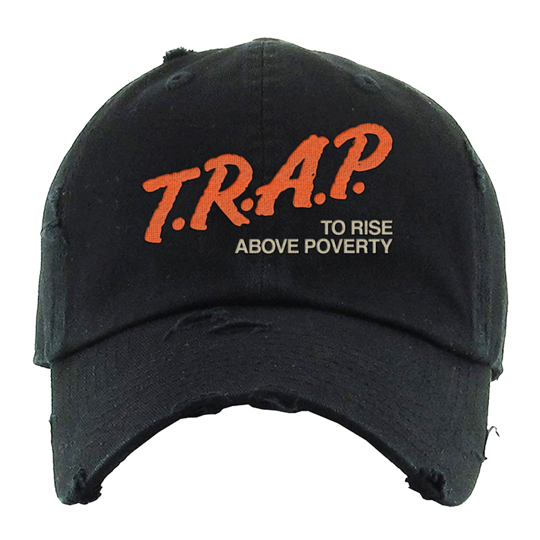 Coconut Milk Mid Dunks Distressed Dad Hat | Trap To Rise Above Poverty, Black