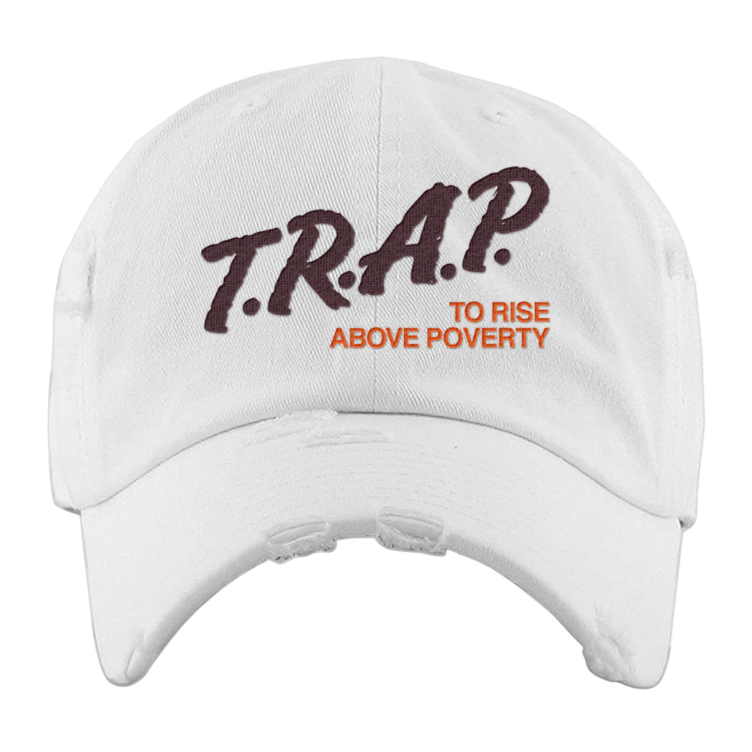 Coconut Milk Mid Dunks Distressed Dad Hat | Trap To Rise Above Poverty, White