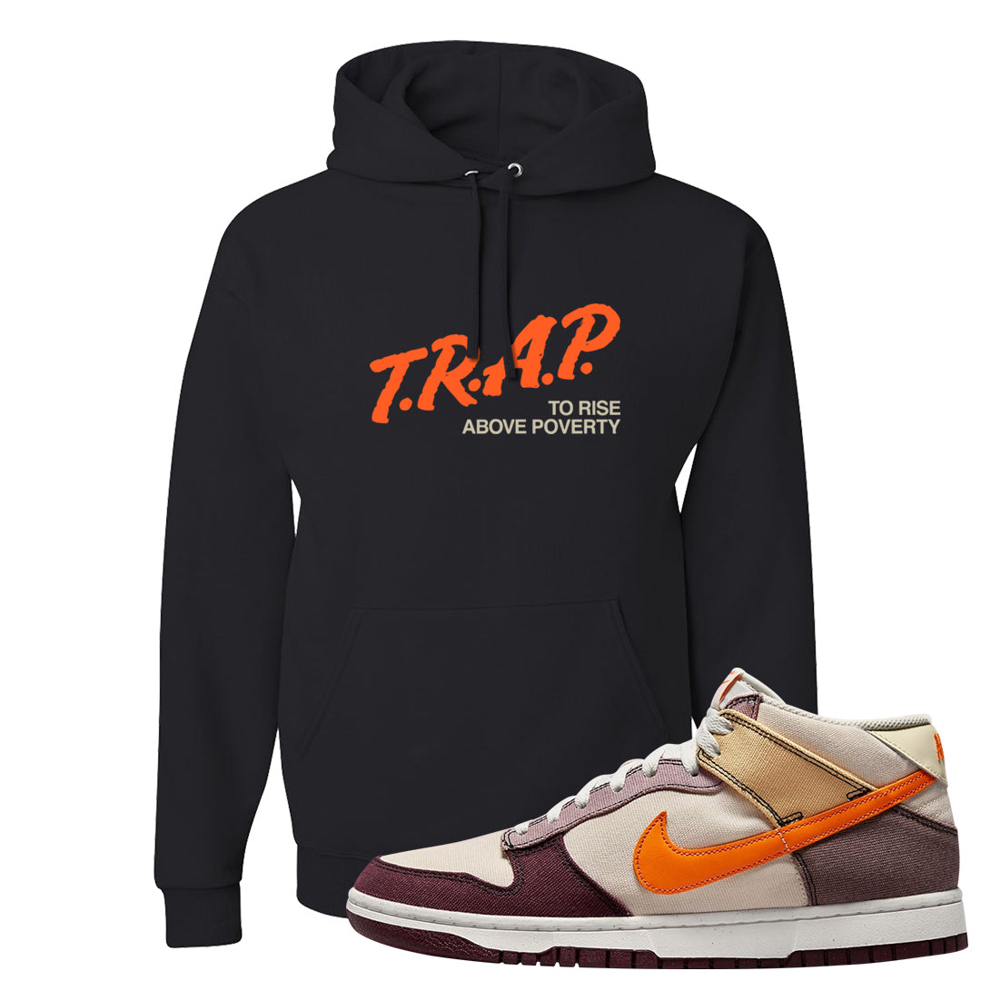 Coconut Milk Mid Dunks Hoodie | Trap To Rise Above Poverty, Black
