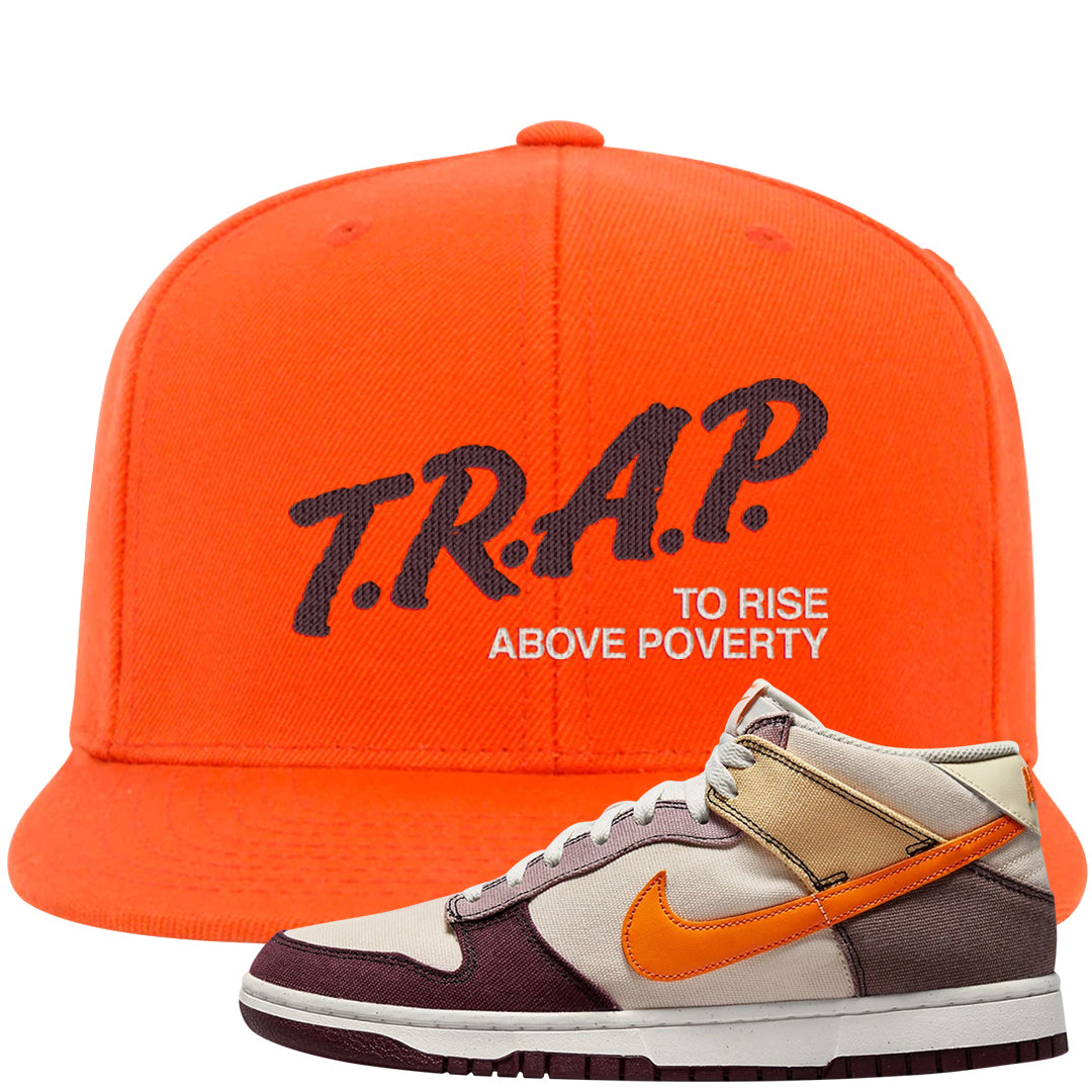 Coconut Milk Mid Dunks Snapback Hat | Trap To Rise Above Poverty, Orange