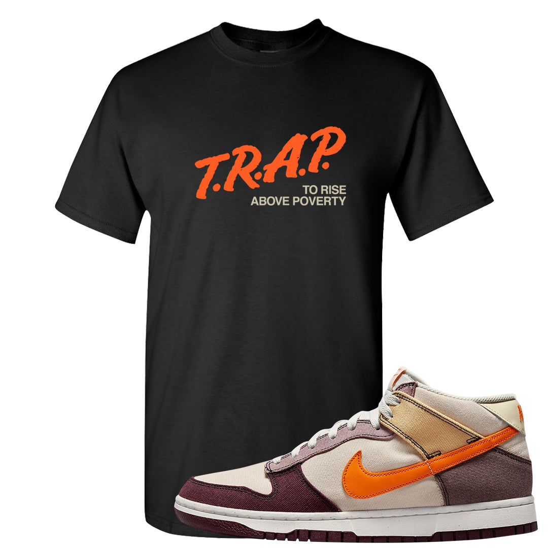 Coconut Milk Mid Dunks T Shirt | Trap To Rise Above Poverty, Black