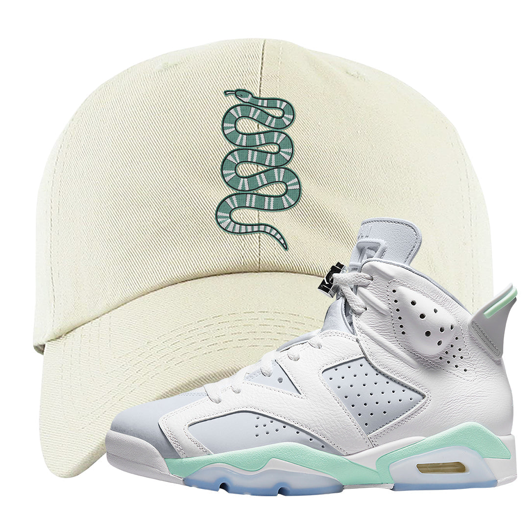 Mint Foam 6s Dad Hat | Coiled Snake, White