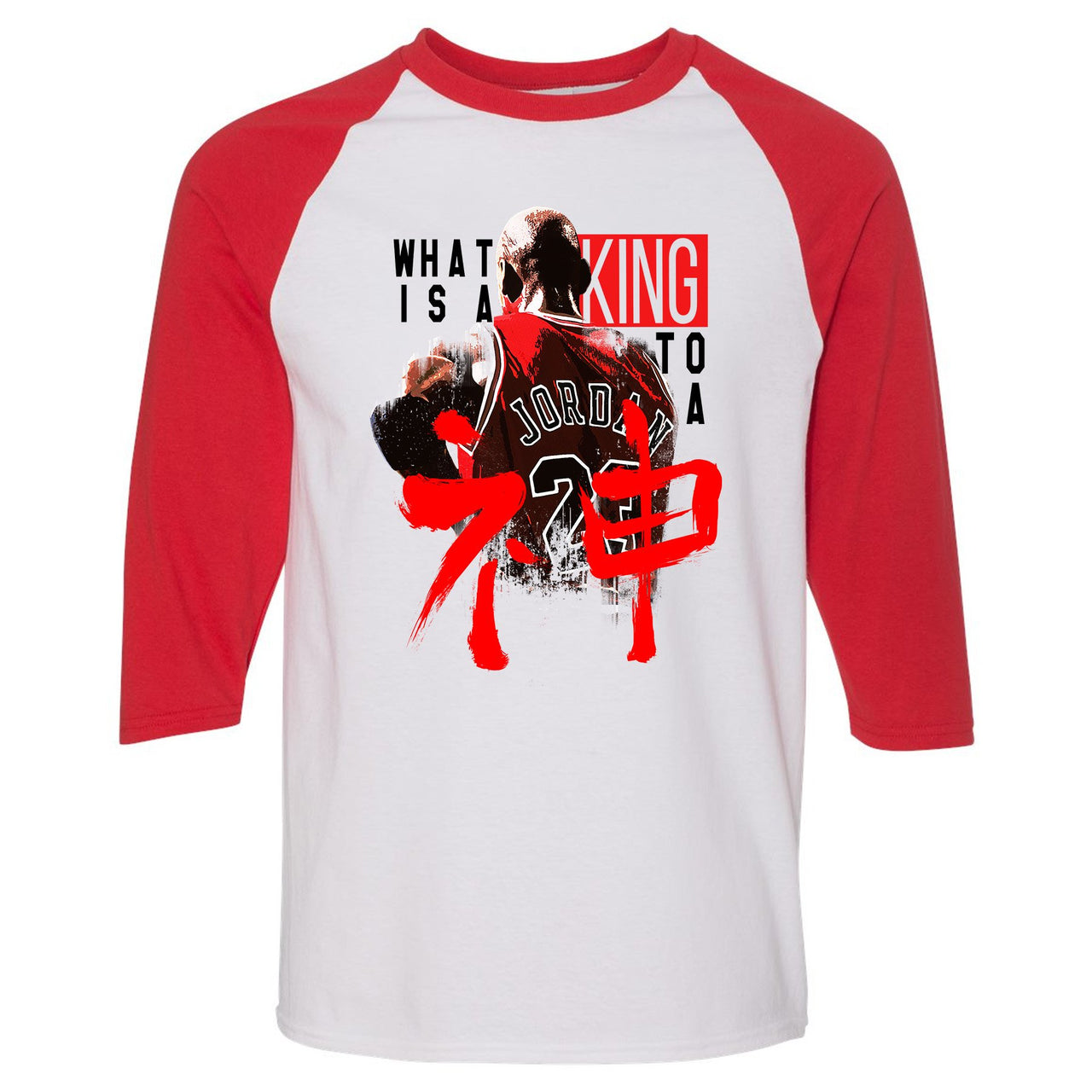 Reflections of a Champion 8s Raglan T Shirt | What Is A King To A God, White and Red
