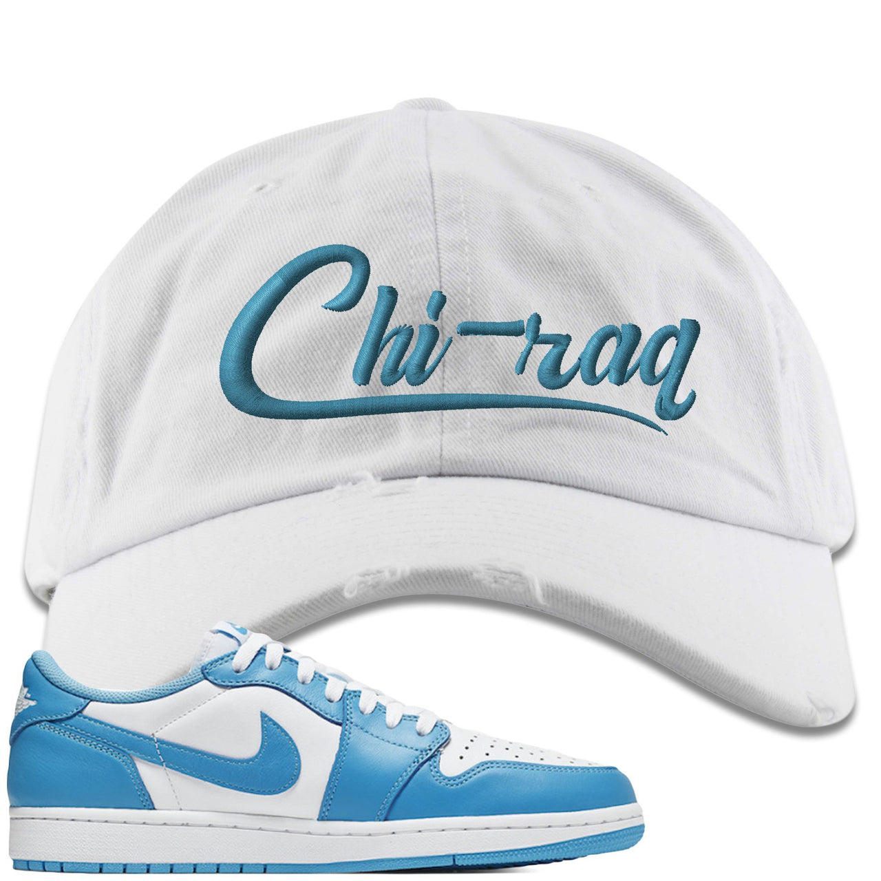UNC Low 1s Distressed Dad Hat | Chiraq, White