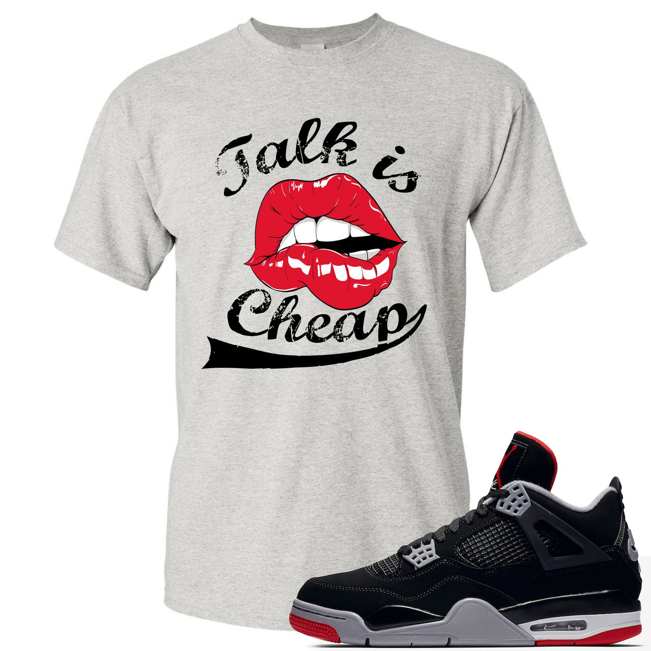 This grey and red t-shirt will match great with your Air Jordan 4 Bred shoes