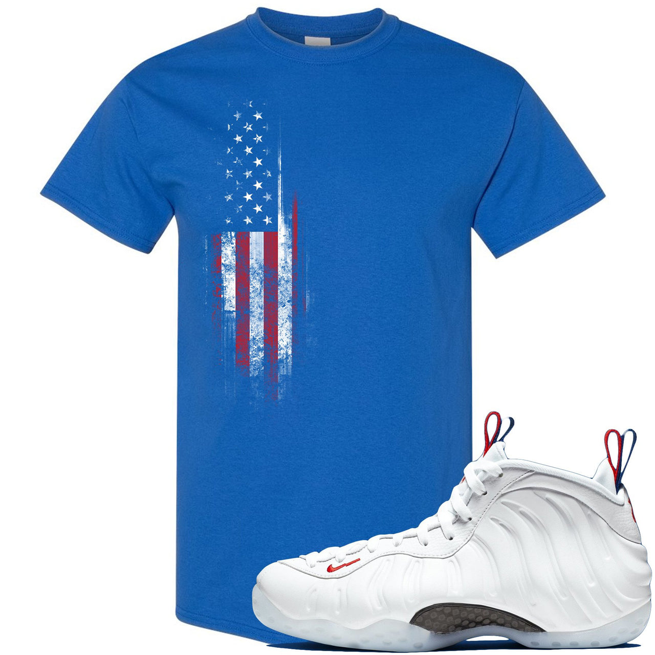 USA One Foams T Shirt | Distressed American Flag, Royal Blue