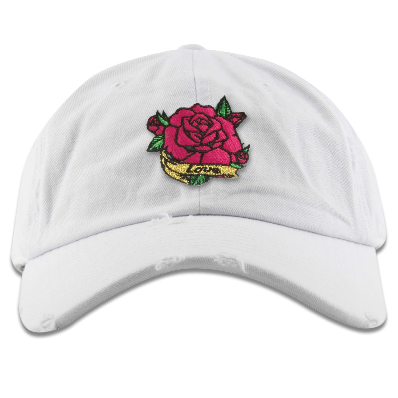 Grey Pink 12s Distressed Dad Hat | Rose Love, White