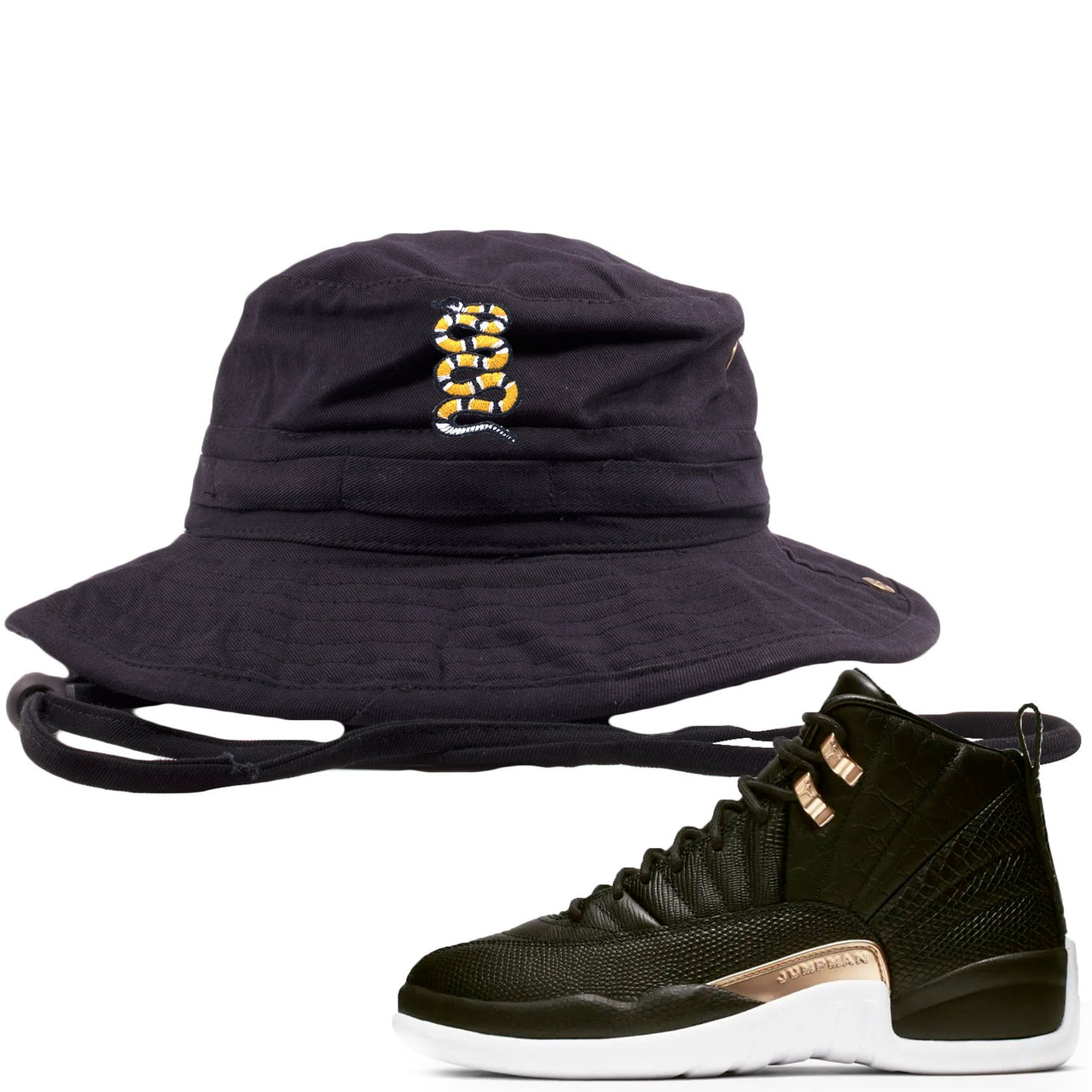 Reptile WMNS 12s Bucket Hat | Coiled Snake, Black