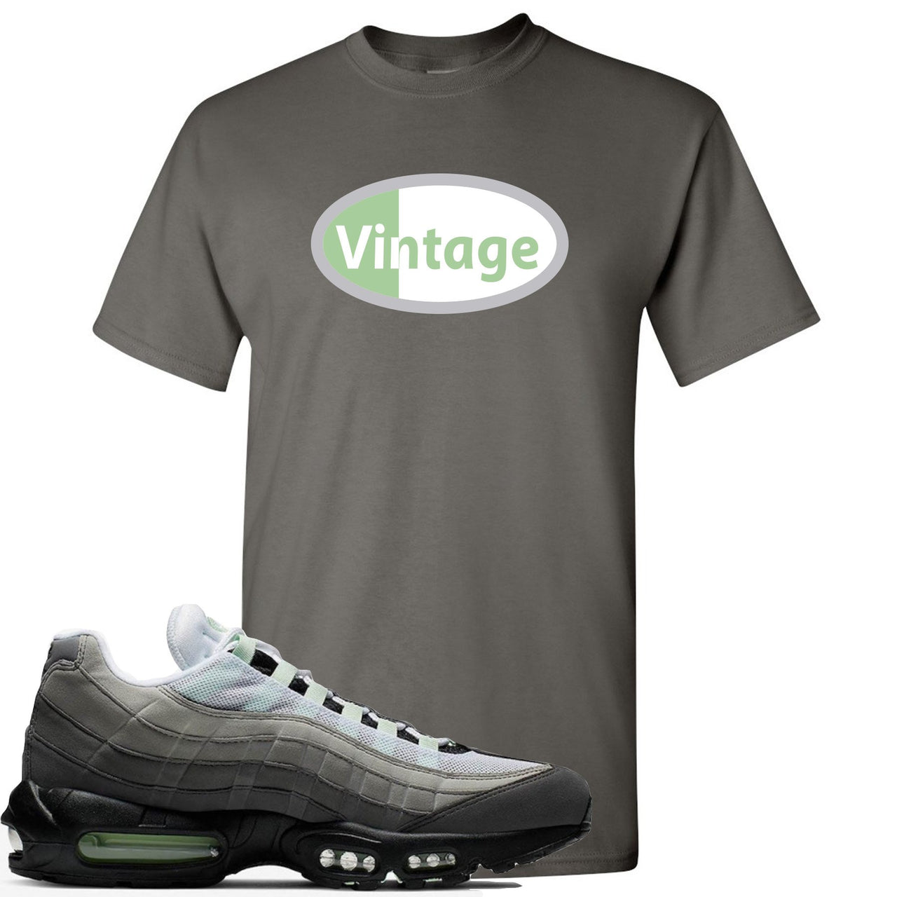 Fresh Mint 95s T Shirt | Vintage Oval Logo, Charcoal