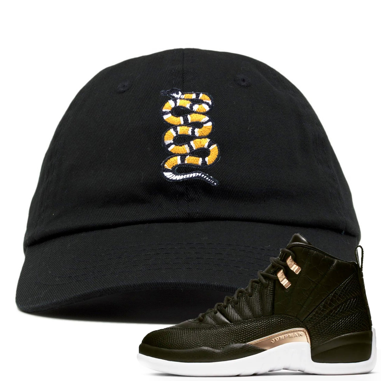 Reptile WMNS 12s Dad Hat | Coiled Snake, Black