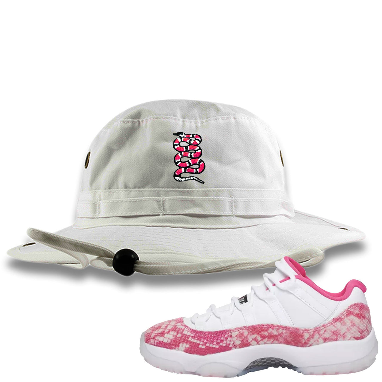 Pink Snakeskin WMNS Low 11s Bucket Hat | Coiled Snake, White