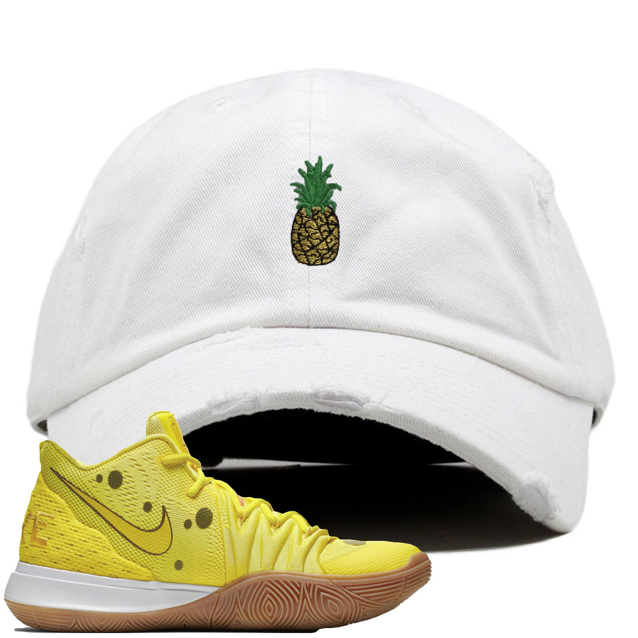 Spongebob K5s Distressed Dad Hat | Pineapple, White
