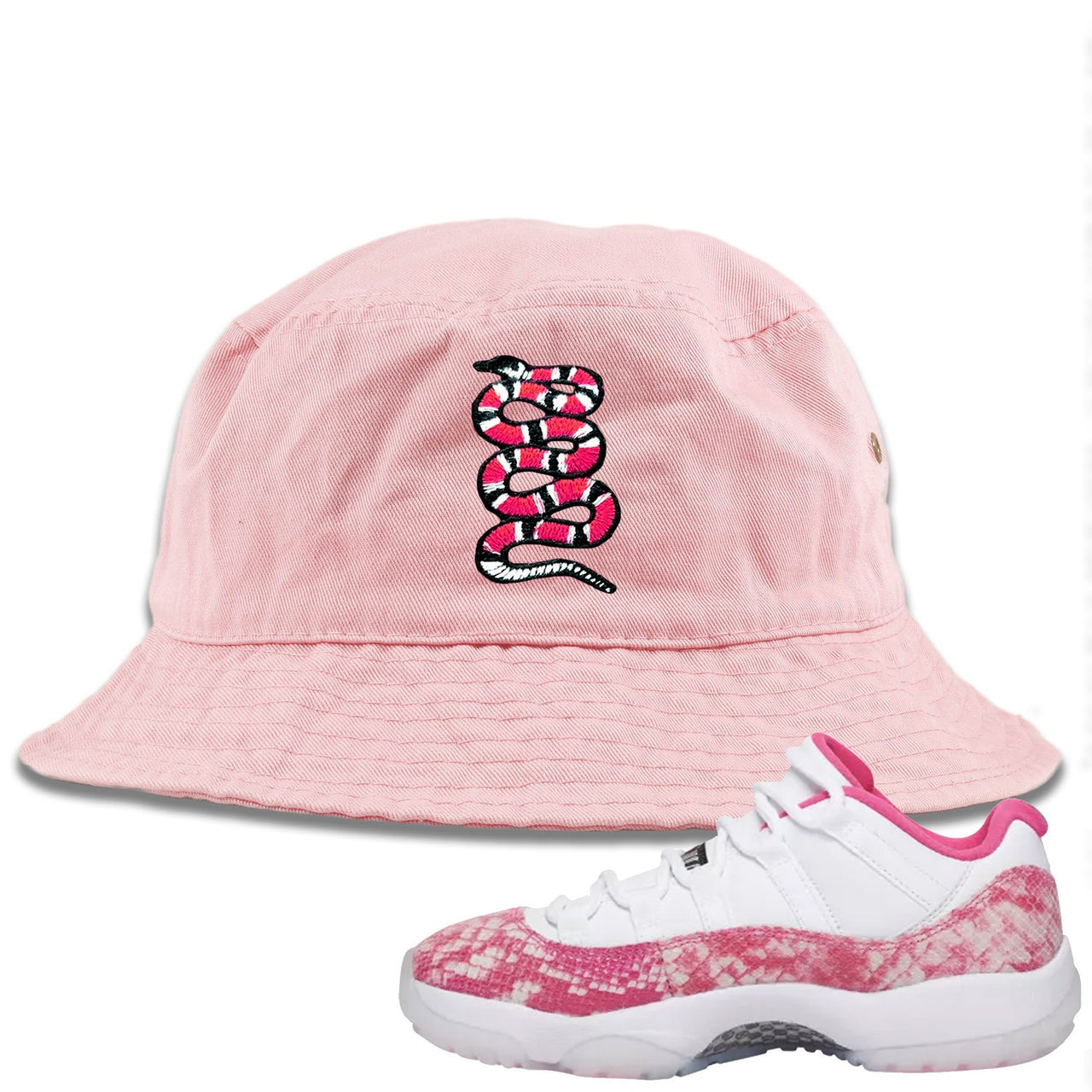 Pink Snakeskin WMNS Low 11s Bucket Hat | Coiled Snake, Light Pink