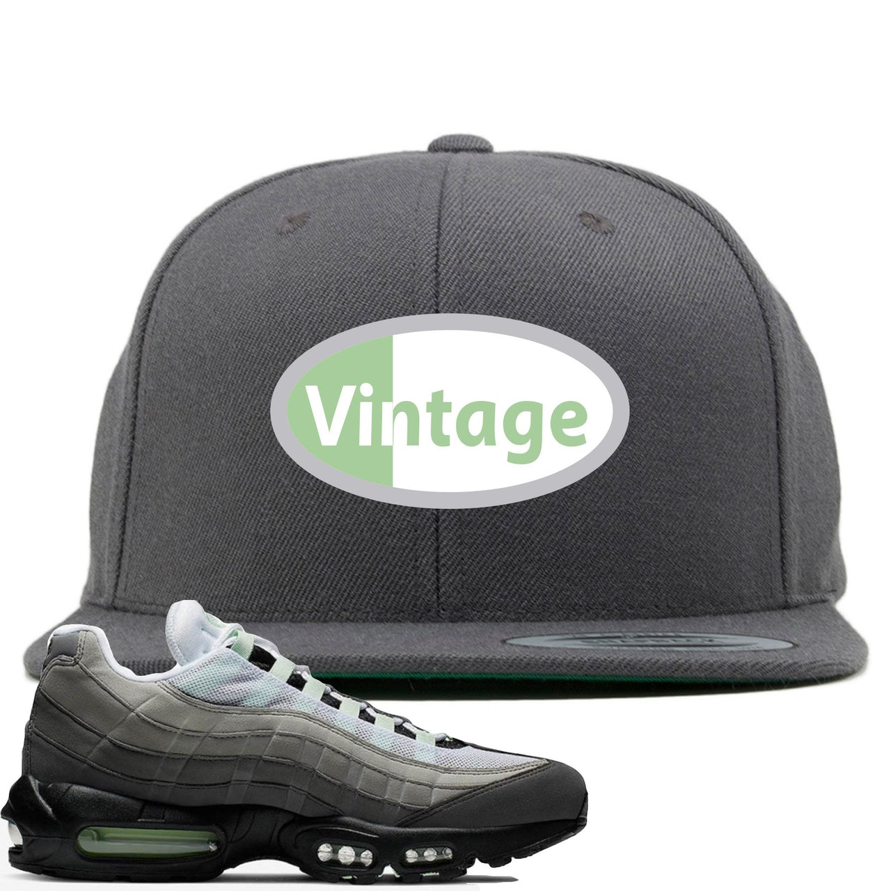 Fresh Mint 95s Snapback | Vintage Oval Logo, Dark Gray