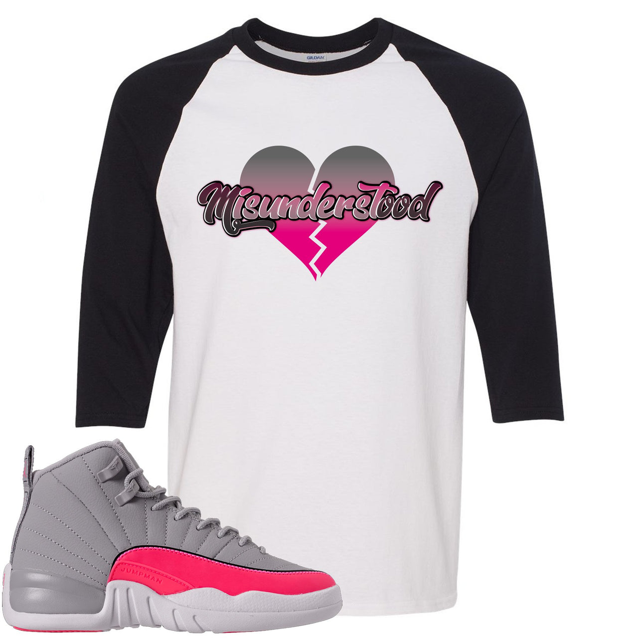 Grey Pink 12s Raglan T Shirt | Misunderstood, White and Black