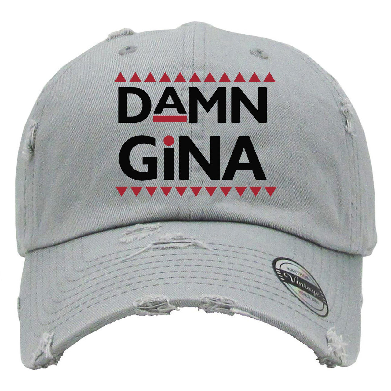 Bred 2019 4s Distressed Dad Hat | Damn Gina, Gray