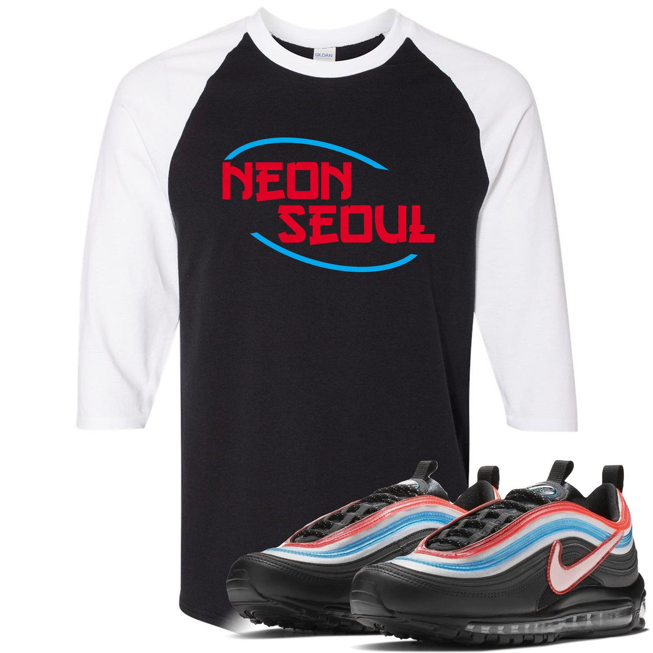Neon Seoul 97s Raglan T Shirt | Seoul in English, Black and White