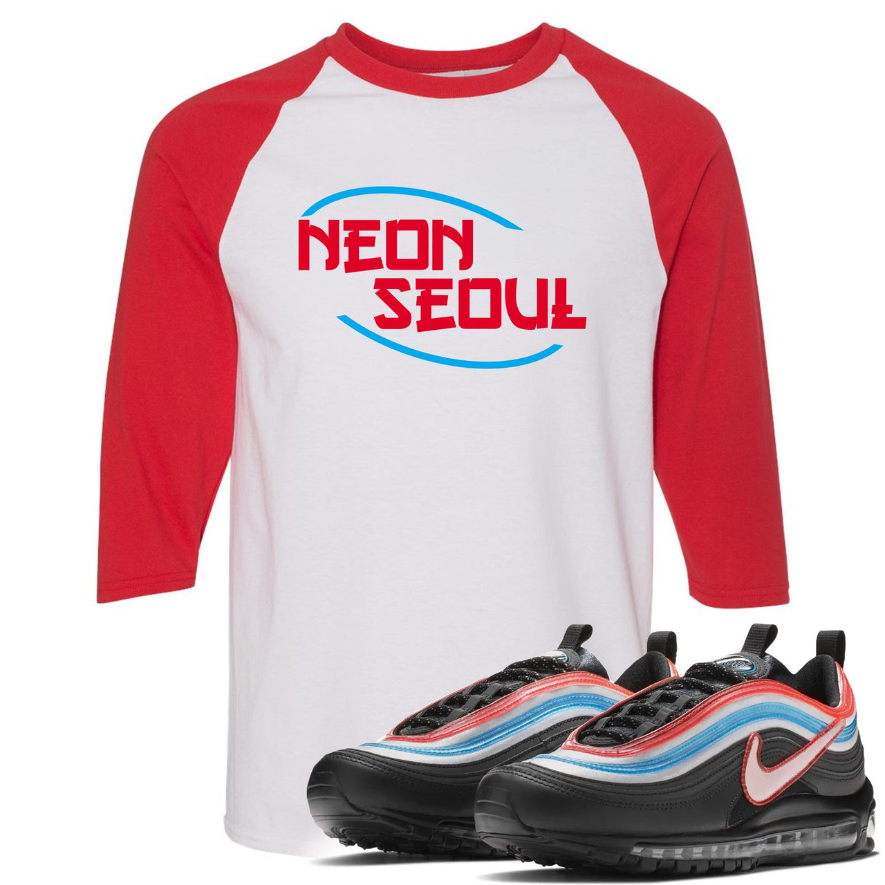 Neon Seoul 97s Raglan T Shirt | Seoul in English, White and Red