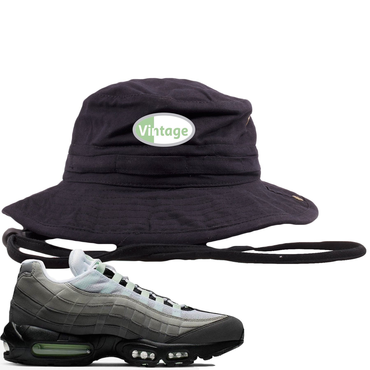 Fresh Mint 95s Bucket Hat | Vintage Oval Logo, Black