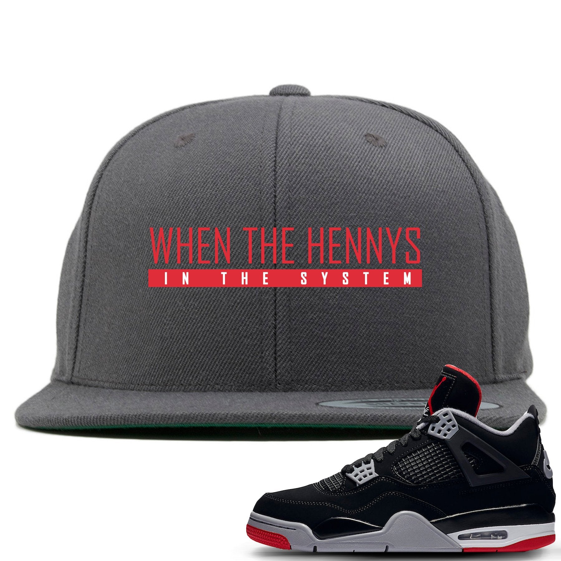This grey and red snapback will match great with your Air Jordan 4 Bred shoes