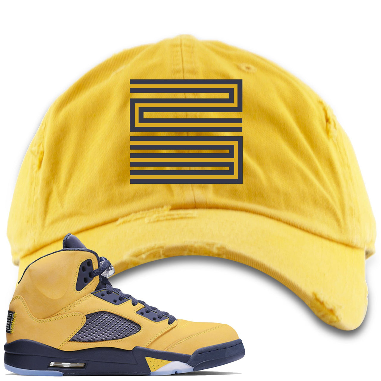 Michigan Inspire 5s Distressed Dad Hat | 23, Gold Yellow