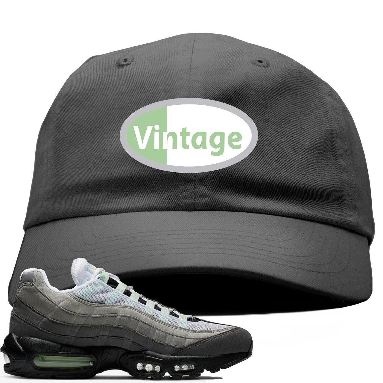 Fresh Mint 95s Dad Hat | Vintage Oval Logo, Dark Gray