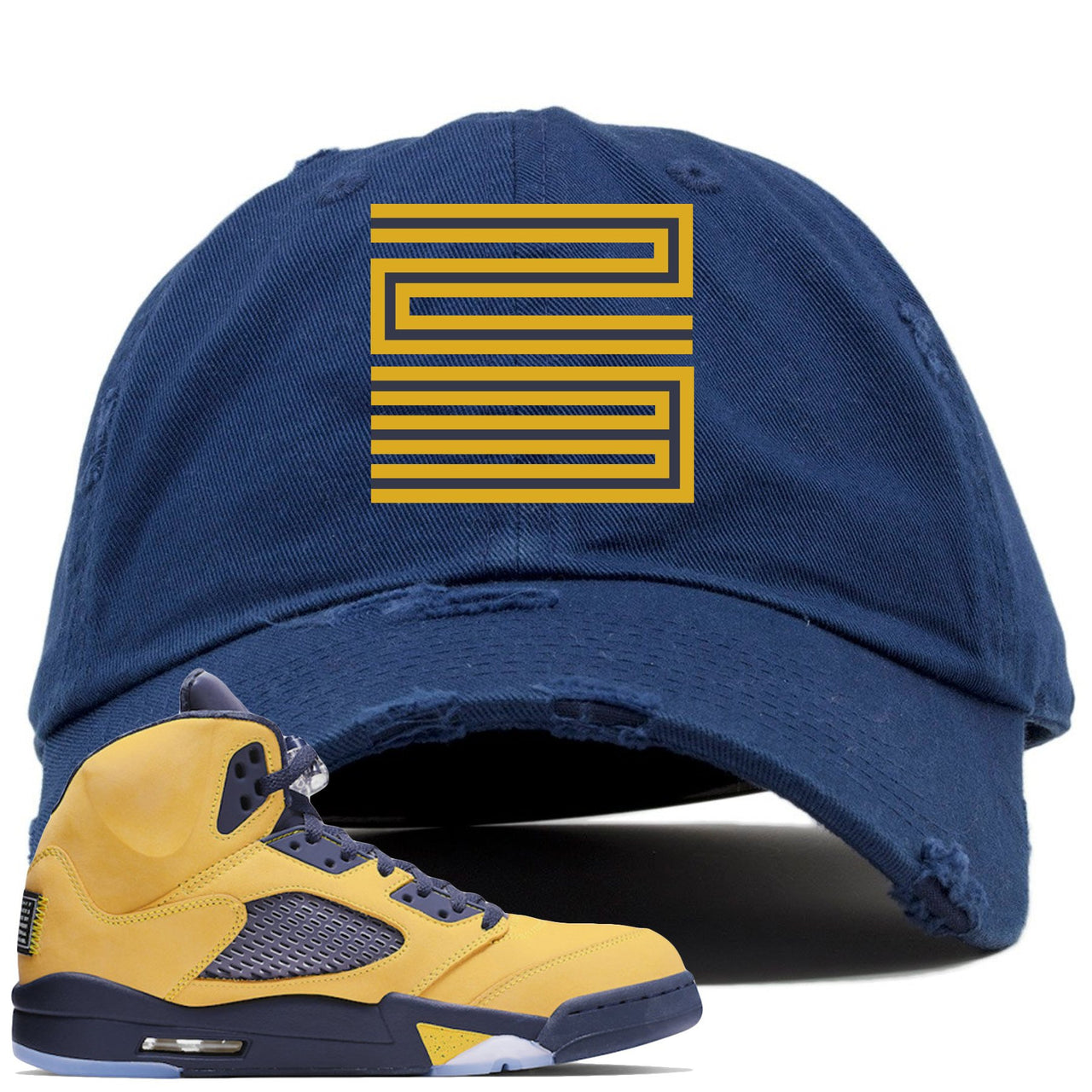 Michigan Inspire 5s Distressed Dad Hat | 23, Navy Blue