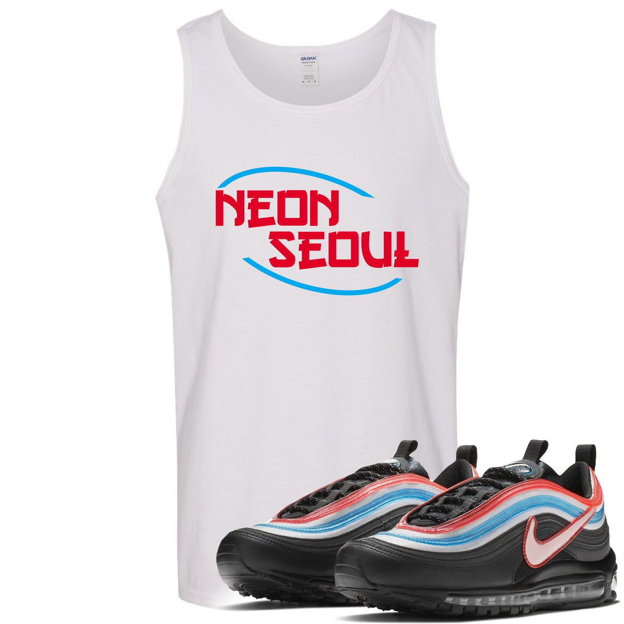 Neon Seoul 97s Mens Tank Top | Seoul in English, White