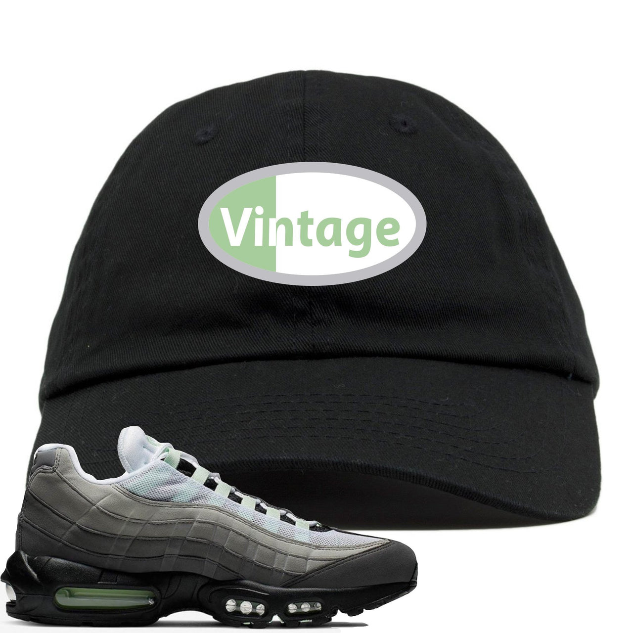 Fresh Mint 95s Dad Hat | Vintage Oval Logo, Black