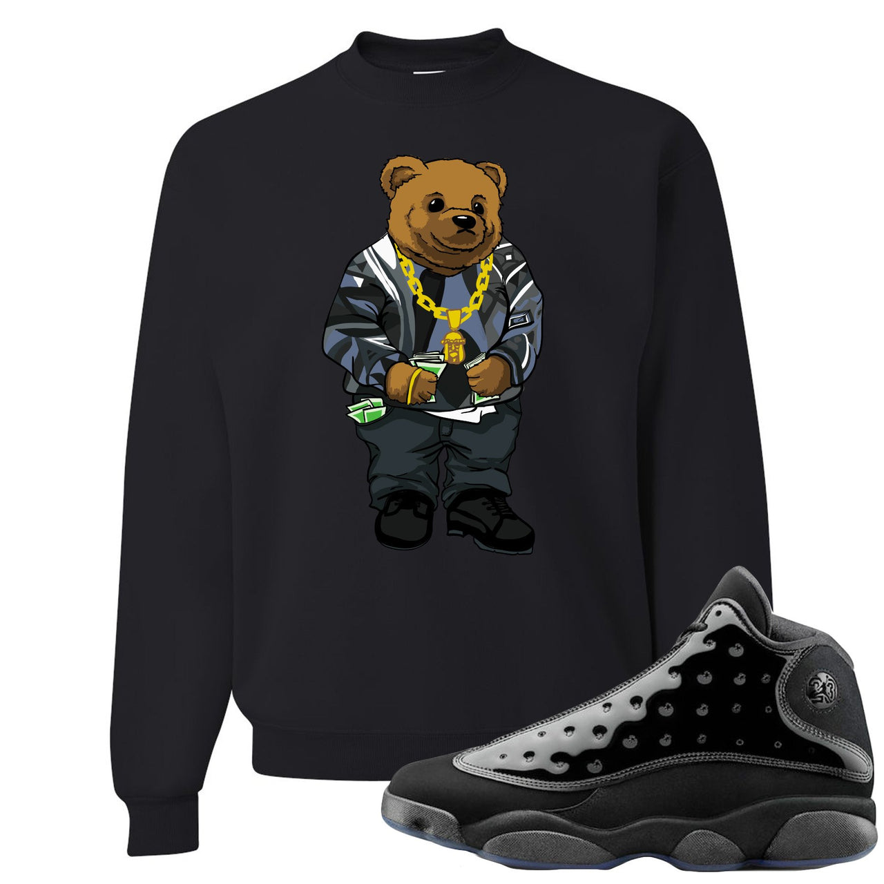 Cap and Gown 13s Crewneck Sweatshirt | Sweater Bear, Black