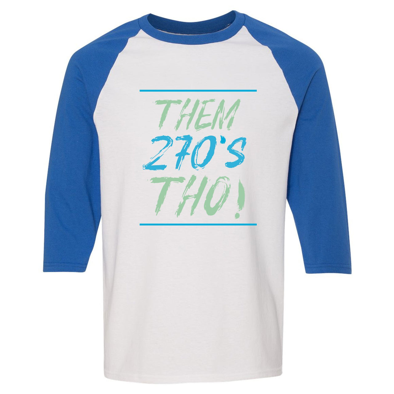 Hyper Jade React 270s Raglan T Shirt | Them 270s Tho, White and Blue