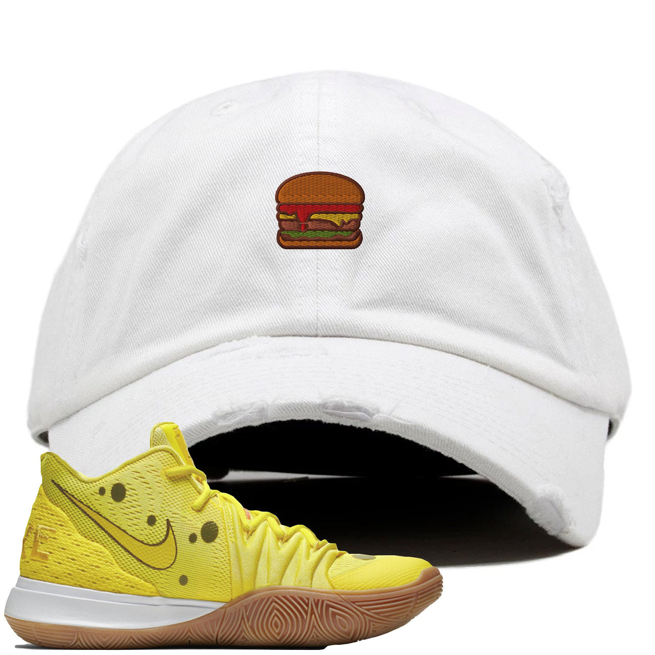 Spongebob K5s Distressed Dad Hat | Hamburger, White