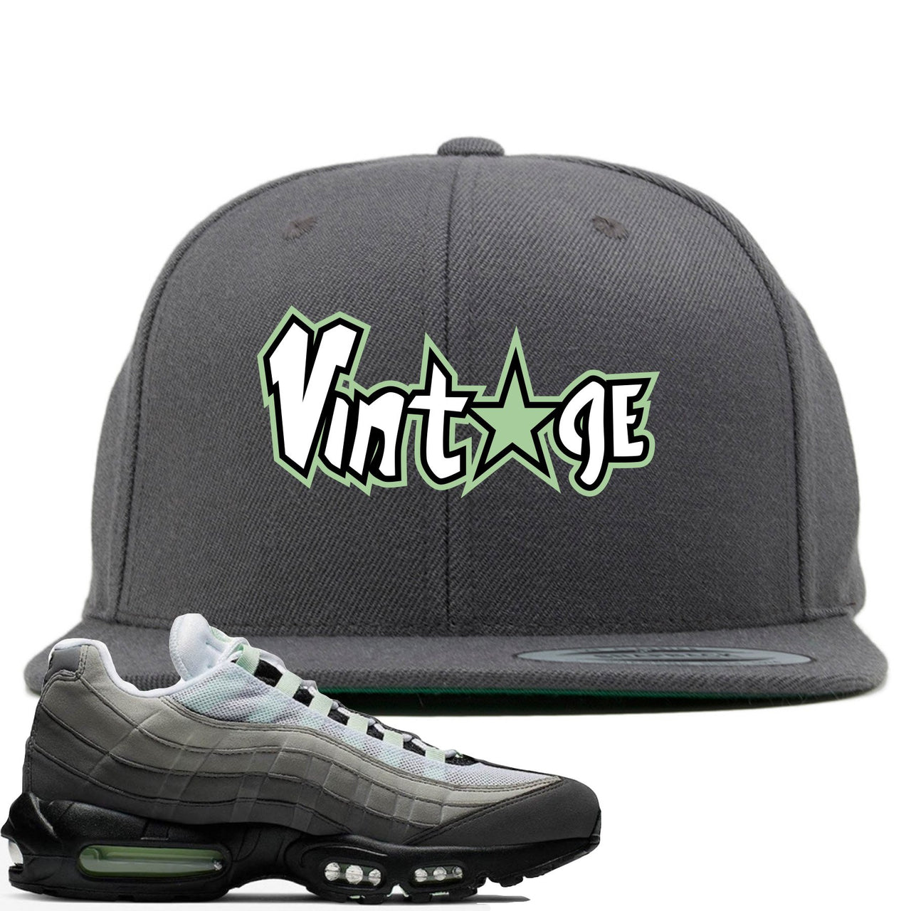 Fresh Mint 95s Snapback | Vintage Star Logo, Dark Gray