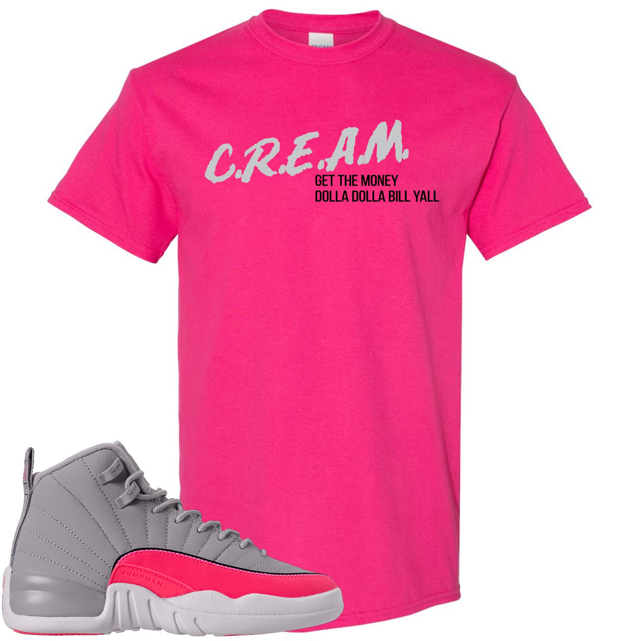 Grey Pink 12s T Shirt | Cream Get The Money Dolla Dolla Bill Yall, Heliconia