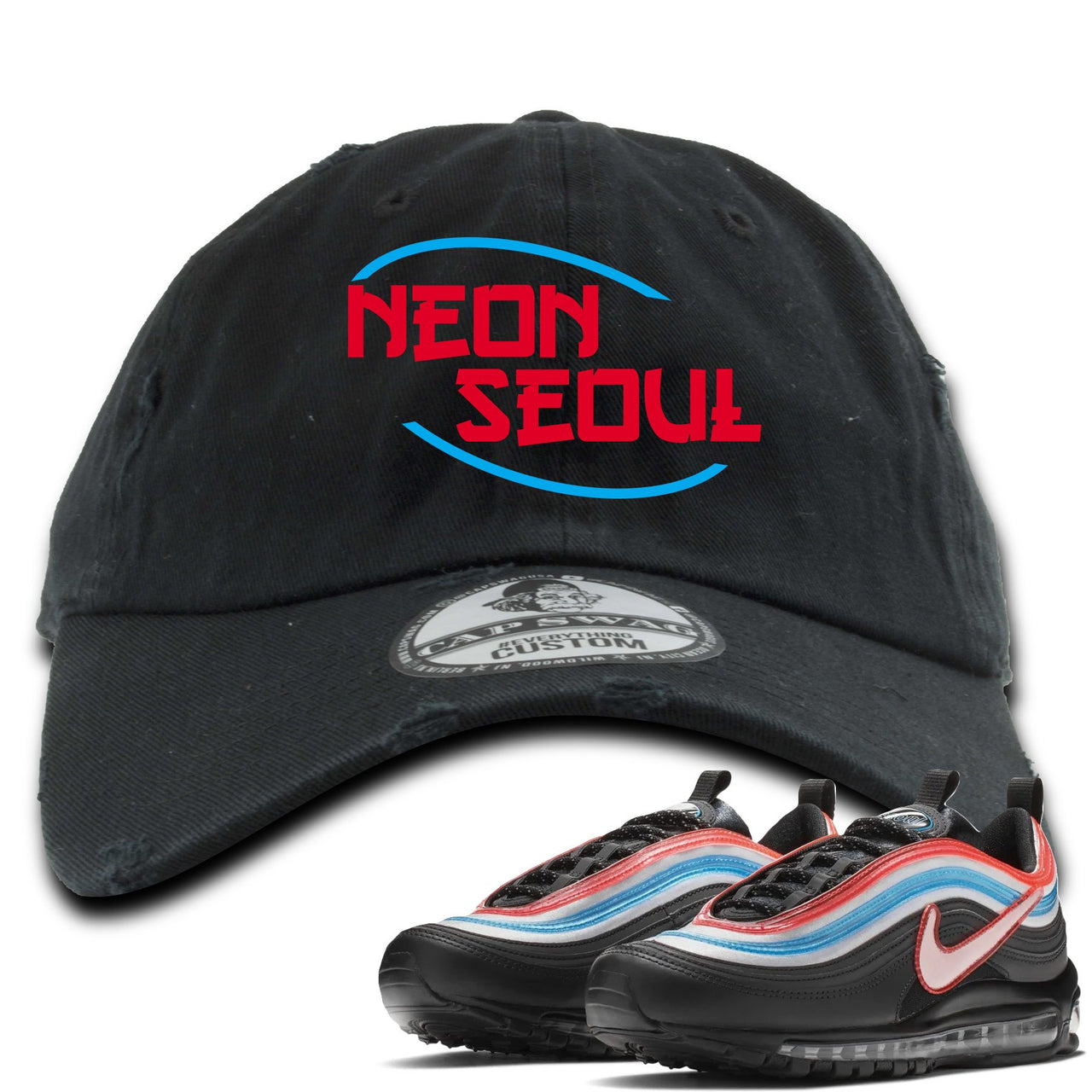 Neon Seoul 97s Distressed Dad Hat | Seoul in English, Black