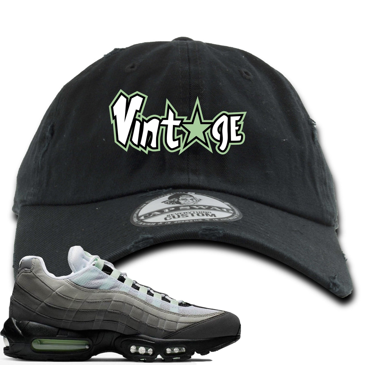 Fresh Mint 95s Distressed Dad Hat | Vintage Star Logo, Black