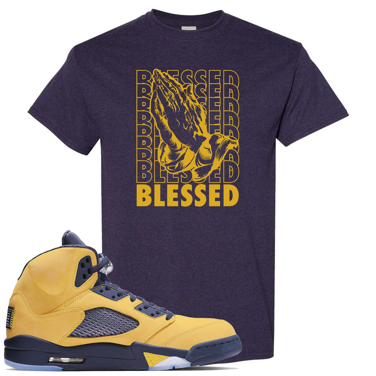 Michigan Inspire 5s T Shirt | Blessed Praying Hands, Blackberry