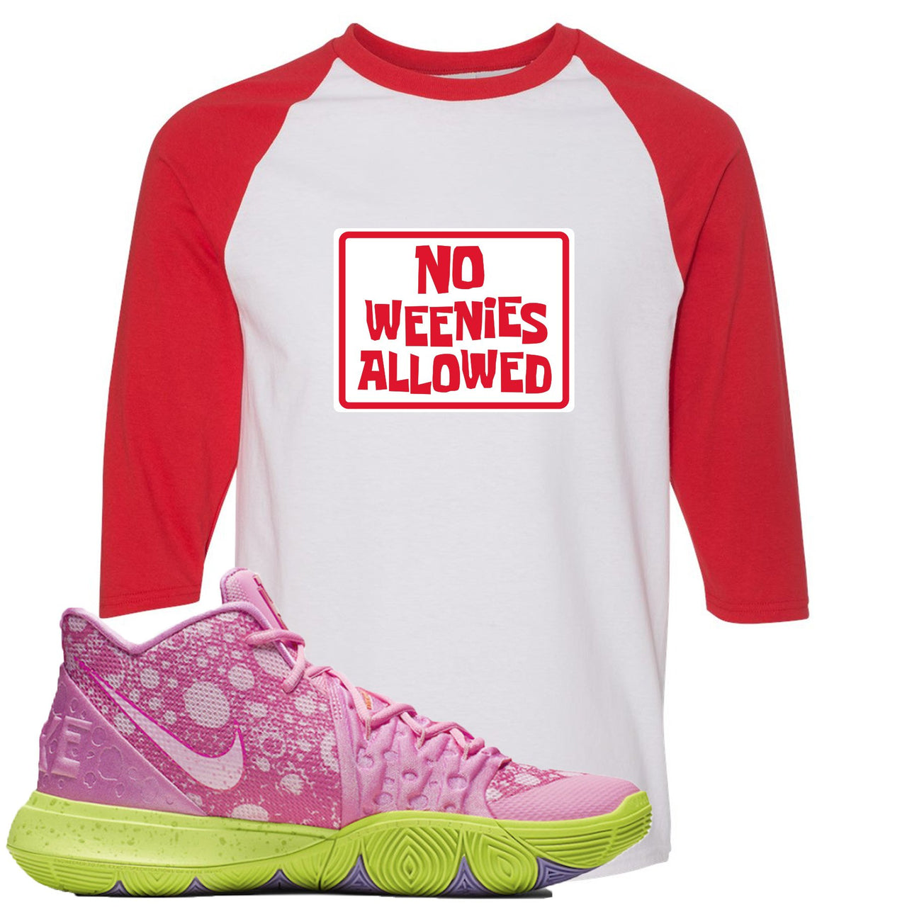 Patrick K5s Raglan T Shirt | No Weenies Allowed, White and Red