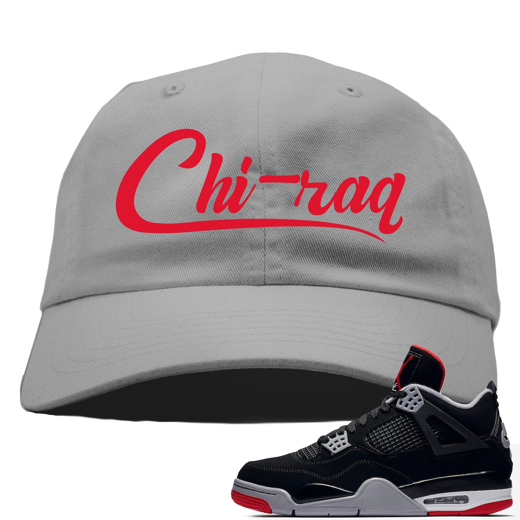 This grey and red hat will match great with your Air Jordan 4 Bred shoes
