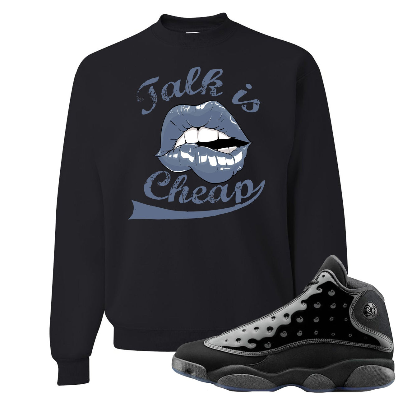 Cap and Gown 13s Crewneck Sweatshirt | Talking Lips, Black
