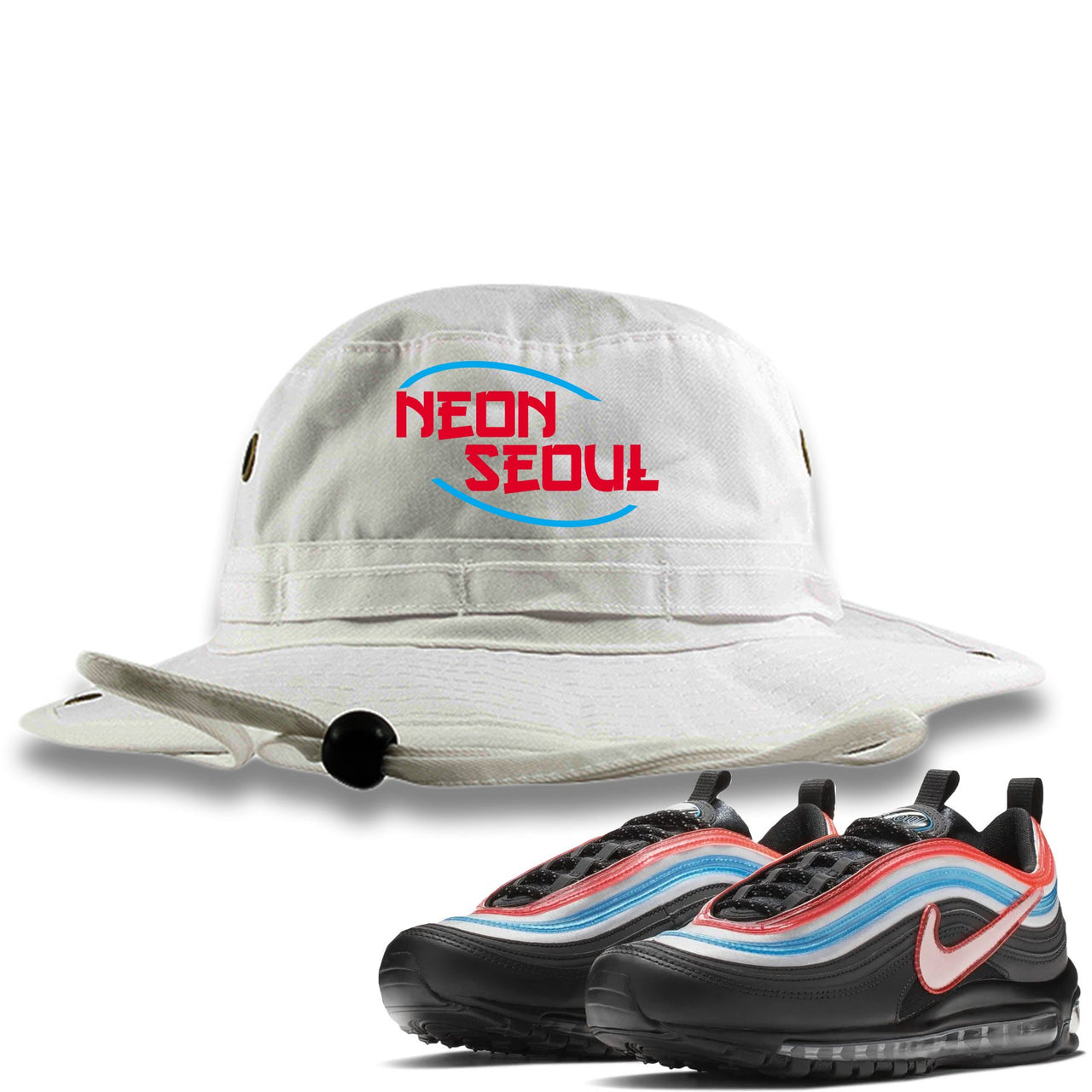 Neon Seoul 97s Bucket Hat | Seoul in English, White