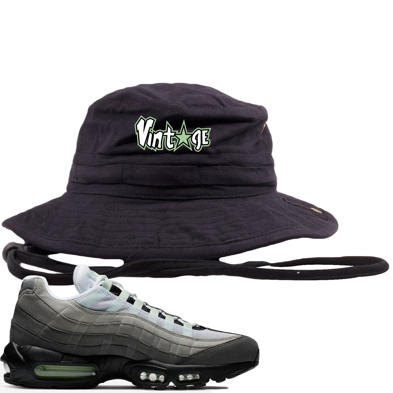 Fresh Mint 95s Bucket Hat | Vintage Star Logo, Black