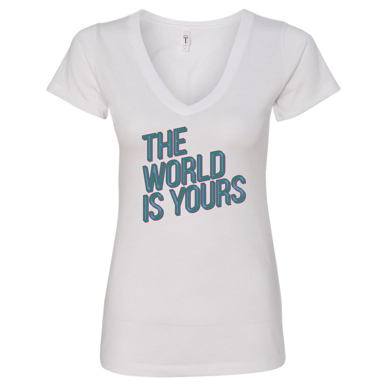 Mystic Green 200s Women V-Neck T Shirt | The World Is Yours, White