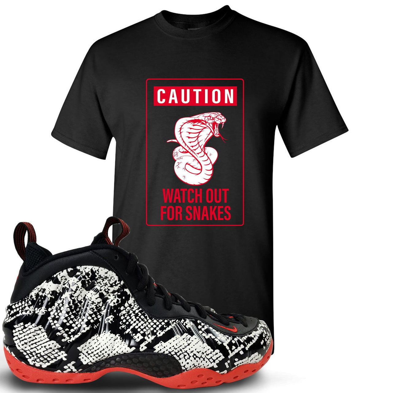 Snakeskin Foam Ones T Shirt | Caution Snake, Black