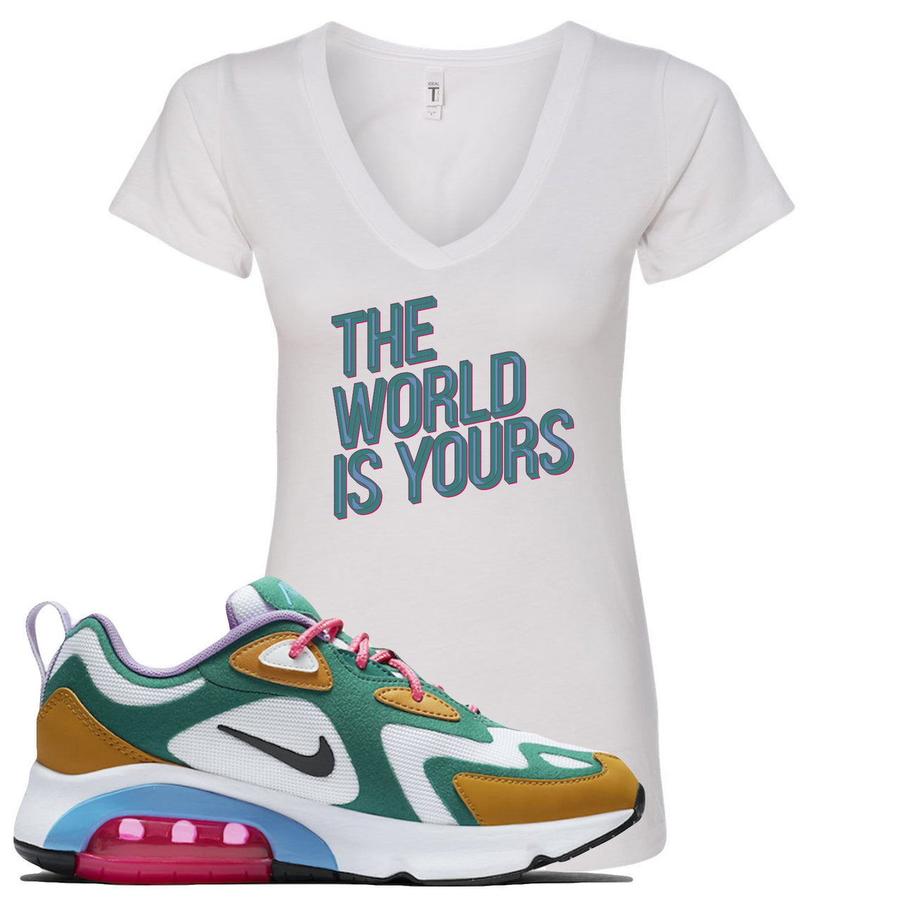 Mystic Green 200s Women V-Neck T Shirt | The World Is Yours, White