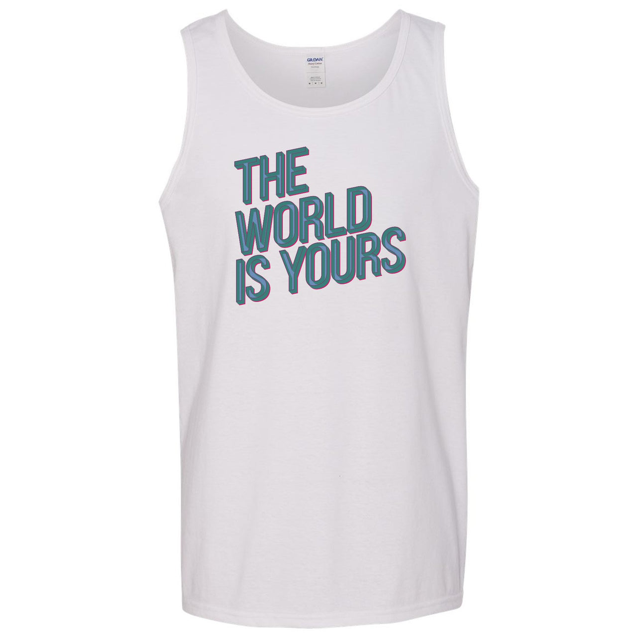 Mystic Green 200s Mens Tank Top | The World Is Yours, White