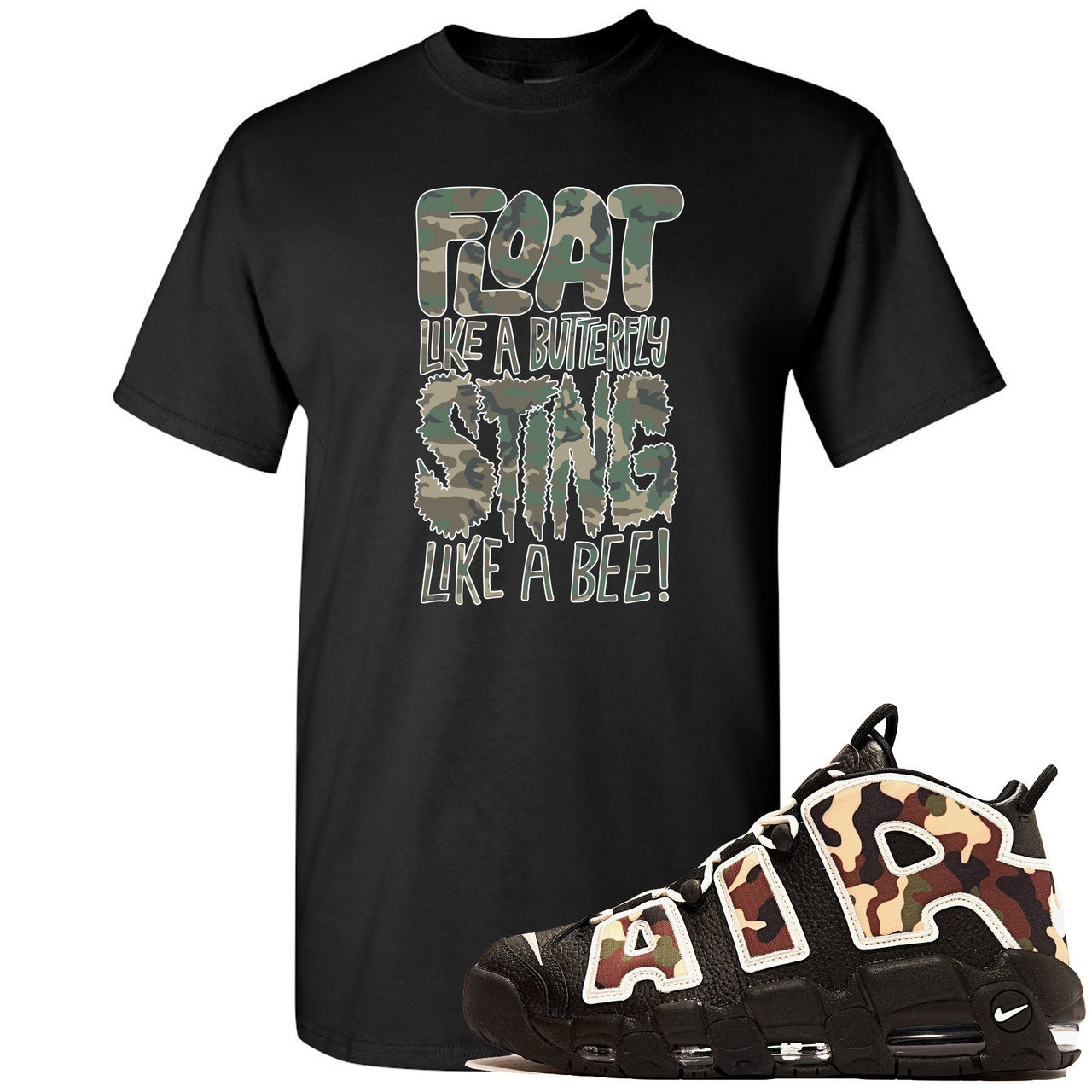 Camo Uptempos T Shirt | Float Like A Butterfly Sting Like a Bee, Black