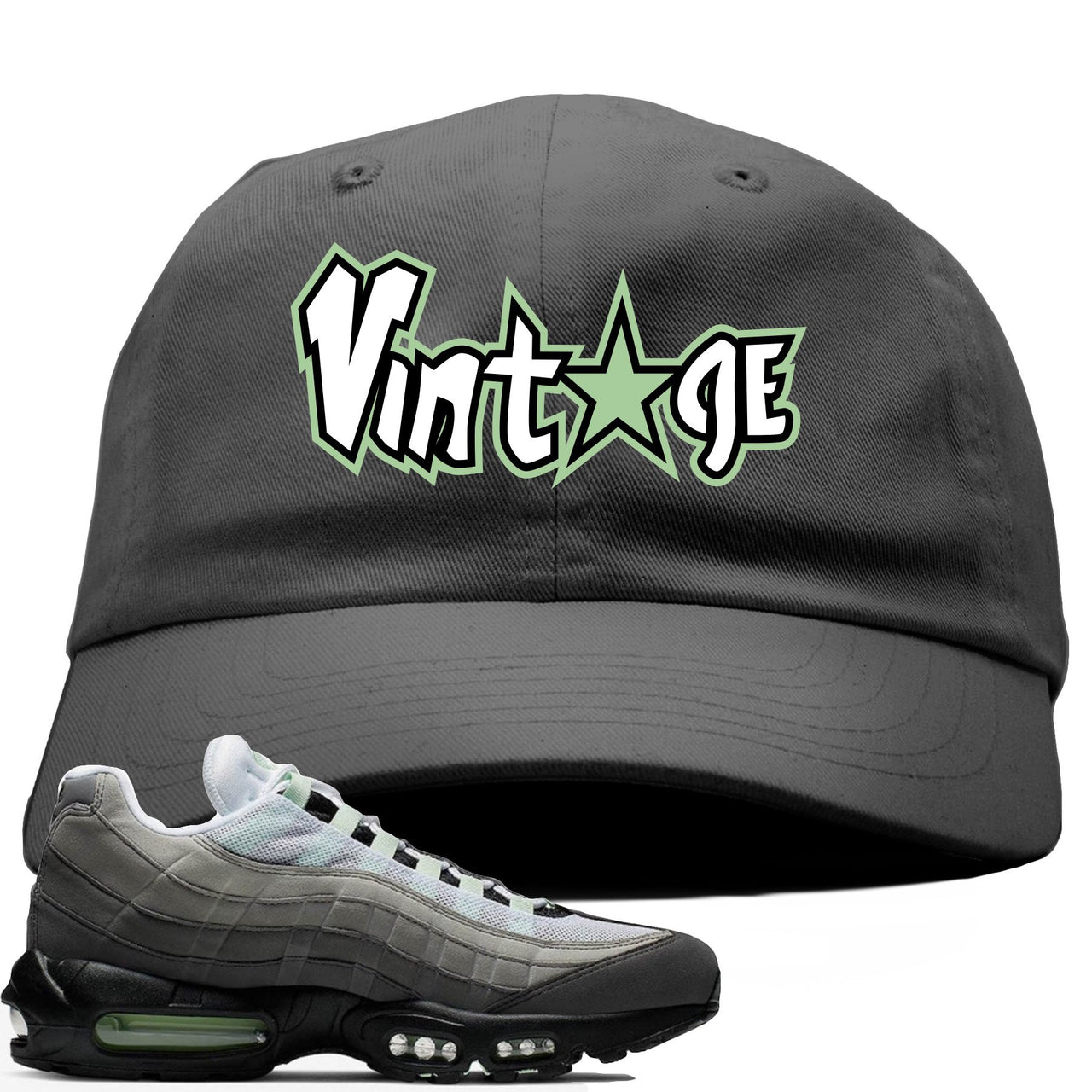 Fresh Mint 95s Dad Hat | Vintage Star Logo, Dark Gray