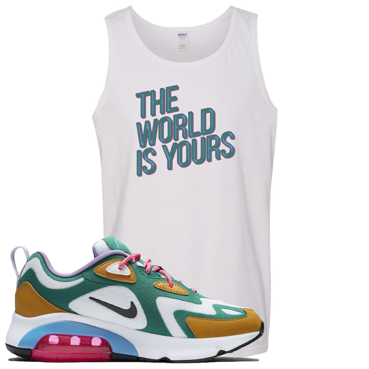 Mystic Green 200s Mens Tank Top | The World Is Yours, White